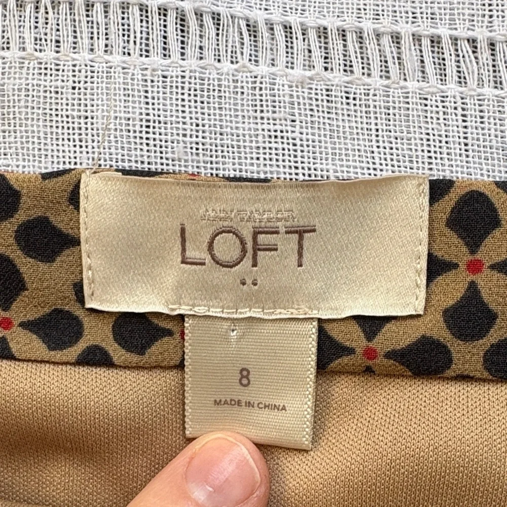 LOFT Tan and Black Geometric A-Line Pleated Skirt - Picture 6 of 12